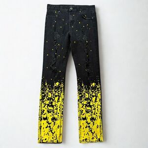 Waimea Jeans Women 20 Skinny Distressed Paint Splatter Stretch Black Grunge Y2K